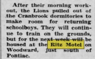 Ritz Motel - 1962 Detroit Lions Stayed There (newer photo)